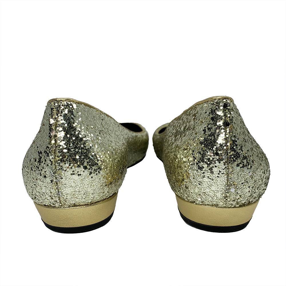 Giuseppe Zanotti Women's Leather Ballerina Flats Gold Glitter - Year Zero LA