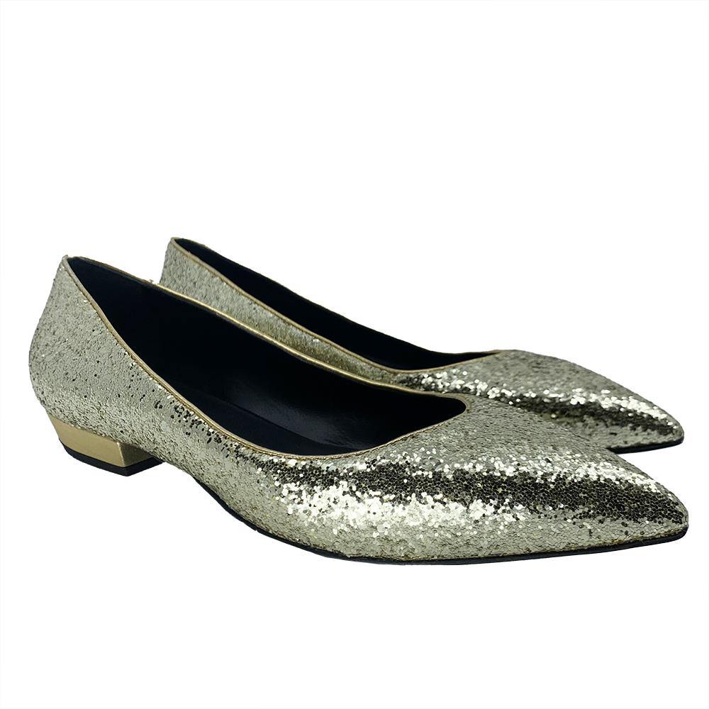 Giuseppe Zanotti Women's Leather Ballerina Flats Gold Glitter - Year Zero LA