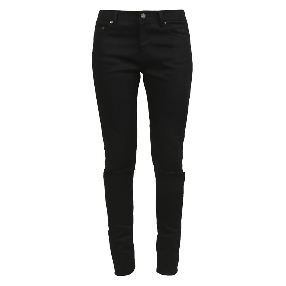 Saint Laurent Women's Coated Skinny Ripped Denim Jeans Black