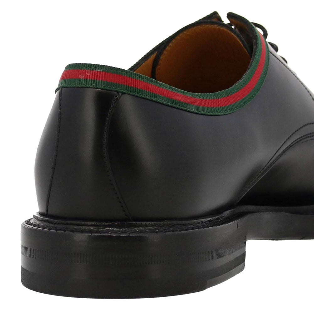 Gucci Men's Web Leather Derby Dress Shoes Black US 7 / UK 6