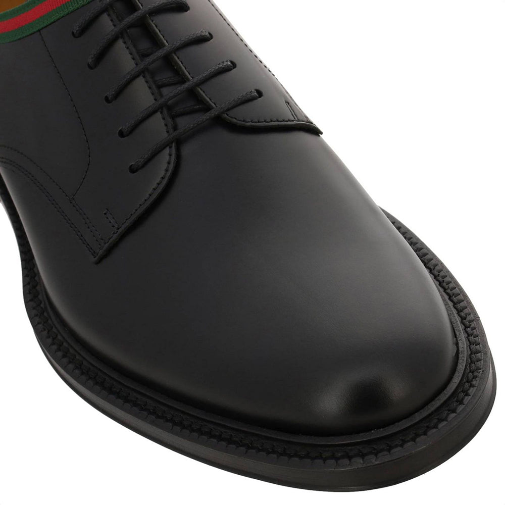 Gucci Men's Web Leather Derby Dress Shoes Black US 7 / UK 6