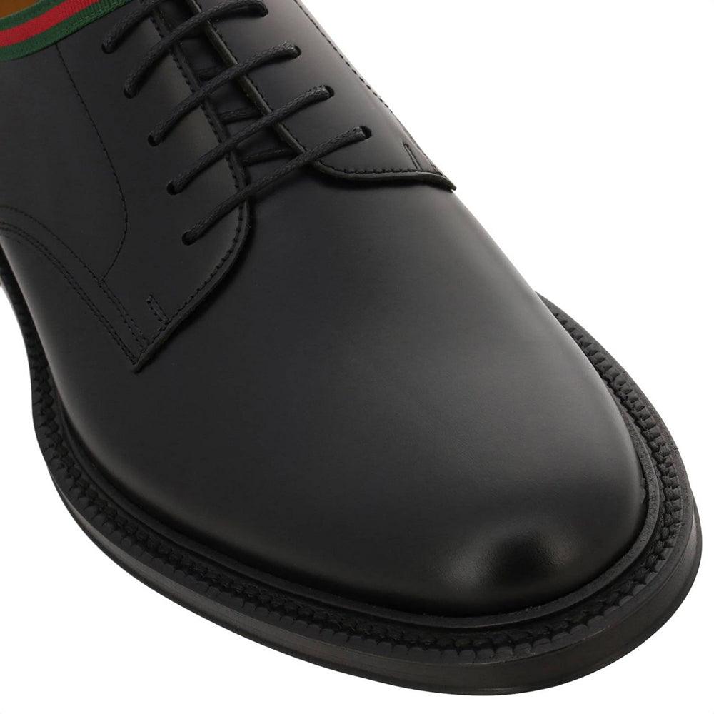 Gucci Men's Web Leather Derby Dress Shoes Black US 7 / UK 6 Gucci Men's Web Leather Derby Dress Shoes Black US 7 / UK 6