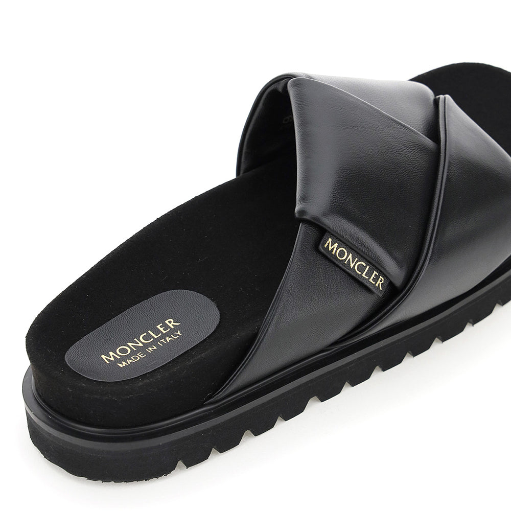 Moncler Sandalia tejida de cuero Fantine para mujer Negro