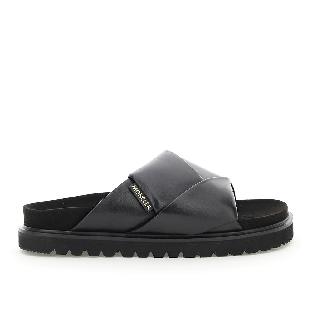 Moncler Sandalia tejida de cuero Fantine para mujer Negro