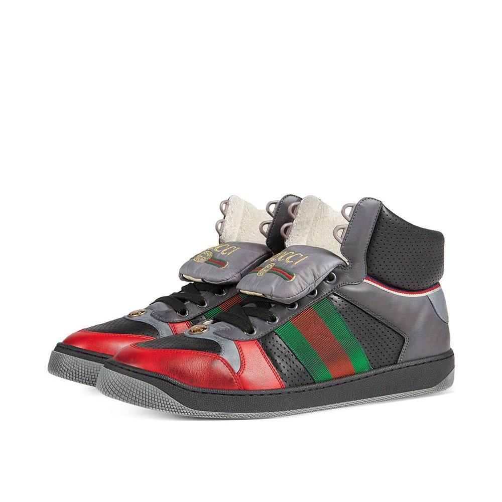 Gucci Men's Screener Leather High-top Sneakers Light Hibiscus Red - Year Zero LA