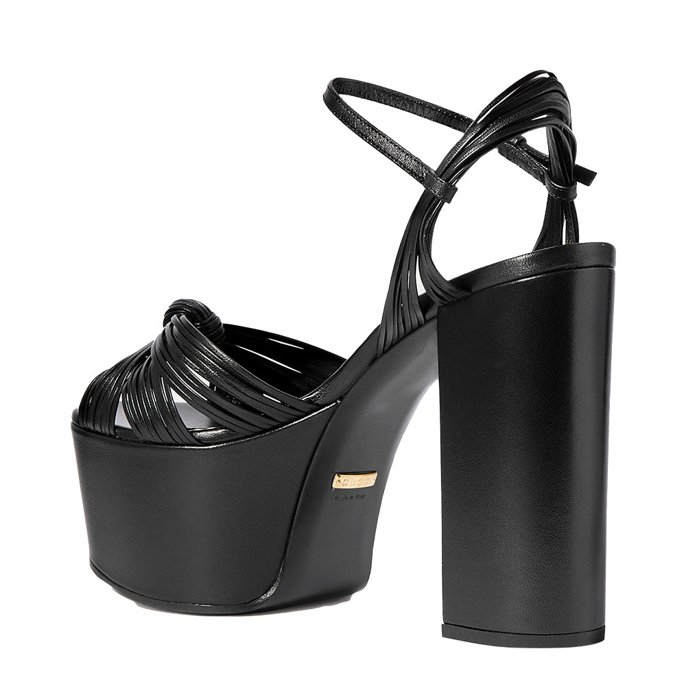 Gucci Sandalia de plataforma anudada de cuero 'Crawford' para mujer Negro