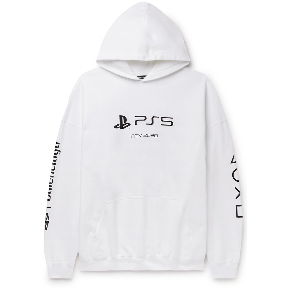 Balenciaga x PS5 Unisex Oversized Cotton Hoodie Sweatshirt in White