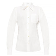Saint Laurent Camisa de vestir estilo boyfriend en mezcla de lino y algodón para mujer en color crema