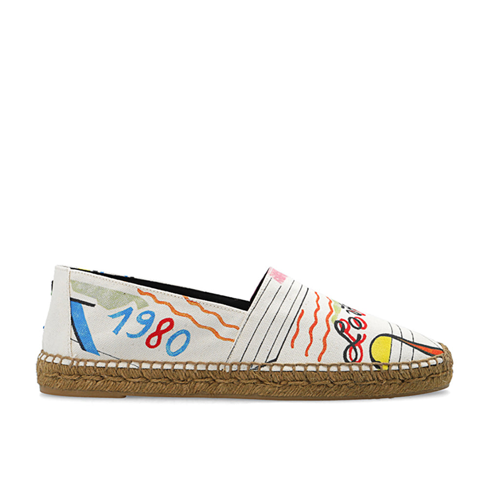 Saint Laurent Paris Men's 1980 In-Love Print Embroidered YSL Espadrille Sneakers in White Multicolor