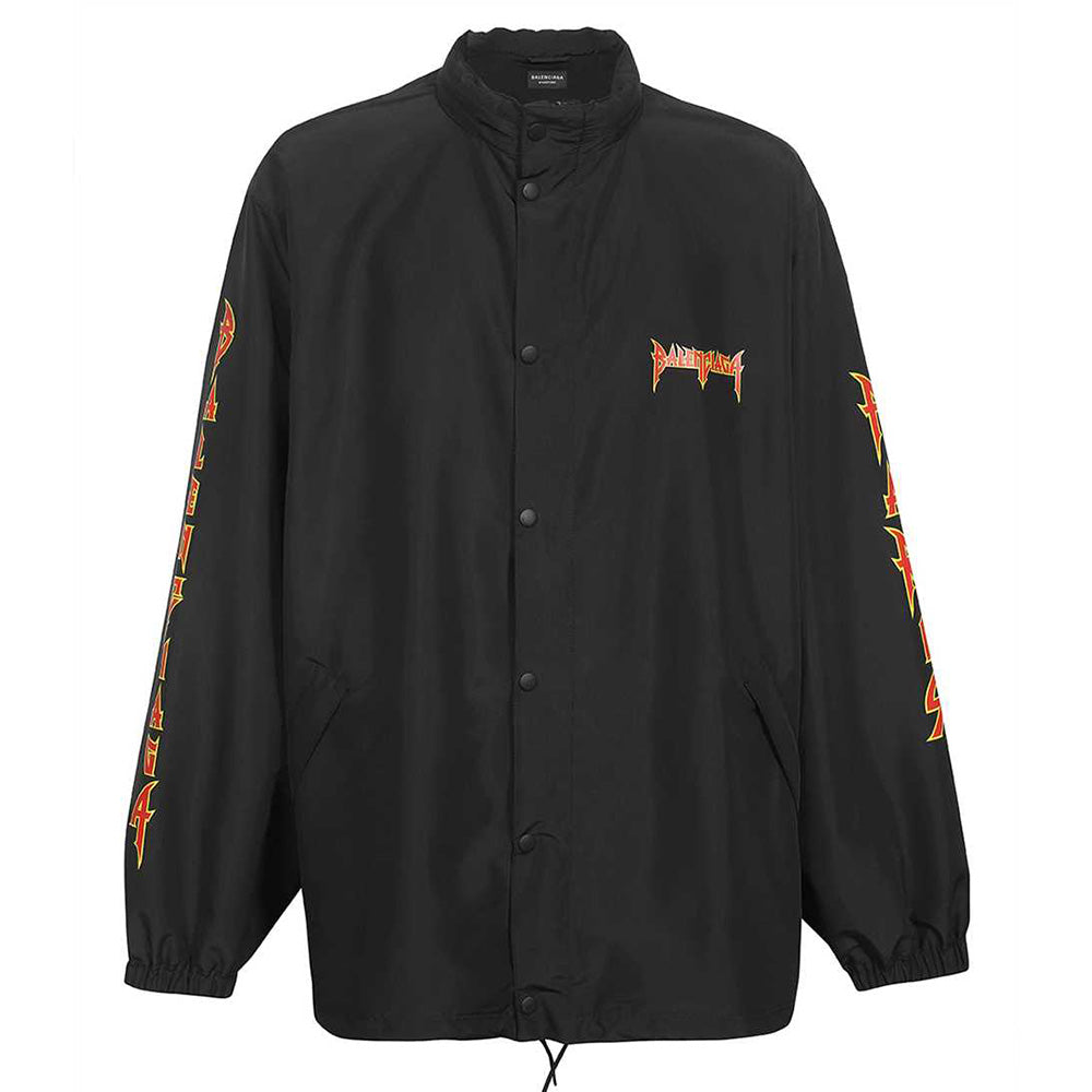 Balenciaga Men's Metal Logo Coach's Jacket Windbreaker in Black Red