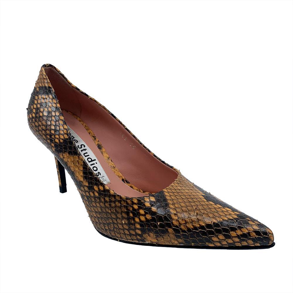 Acne Studios Women's Snakeskin Pattern Leather Heels Orange - Year Zero LA