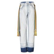 Vaqueros de algodón de pierna recta para mujer Loewe en azul claro con detalle de arcoíris