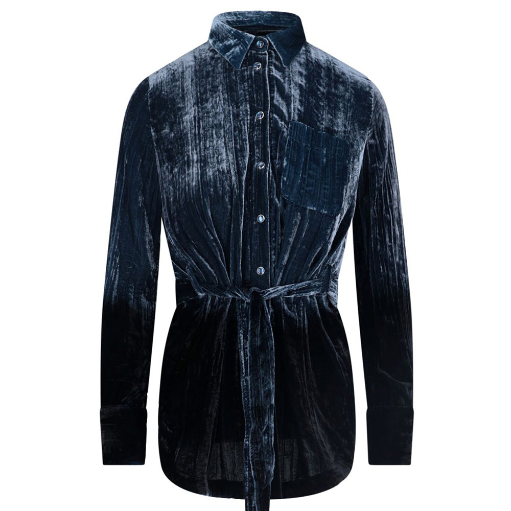Golden Goose Women's Velour Belted Shirt Navy Blue