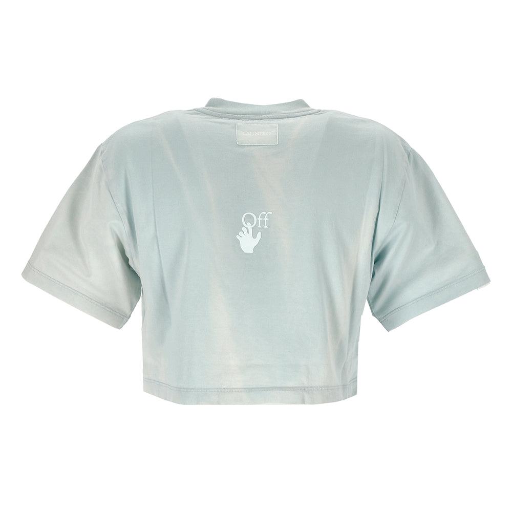 Off-White Women's Cropped Cotton Logo T-Shirt in Blue – Year