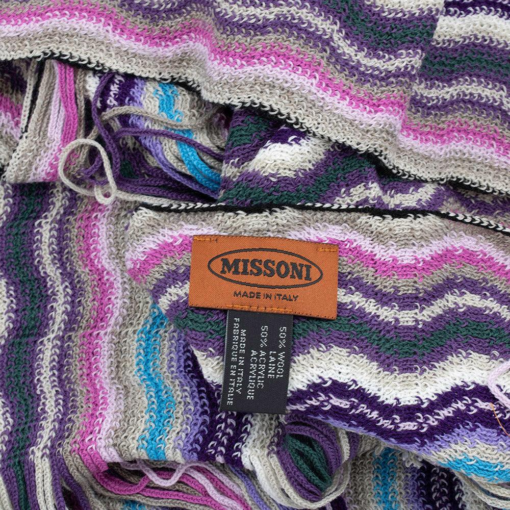 Missoni Women's Wool Zig-Zag Scarf Shawl Sarong Wrap White Purple