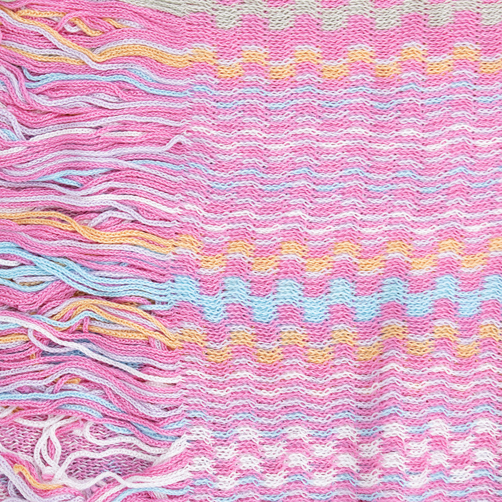 Missoni Women's Cotton Zig-Zag Checkered Scarf Shawl Sarong Wrap Light Pink Blue