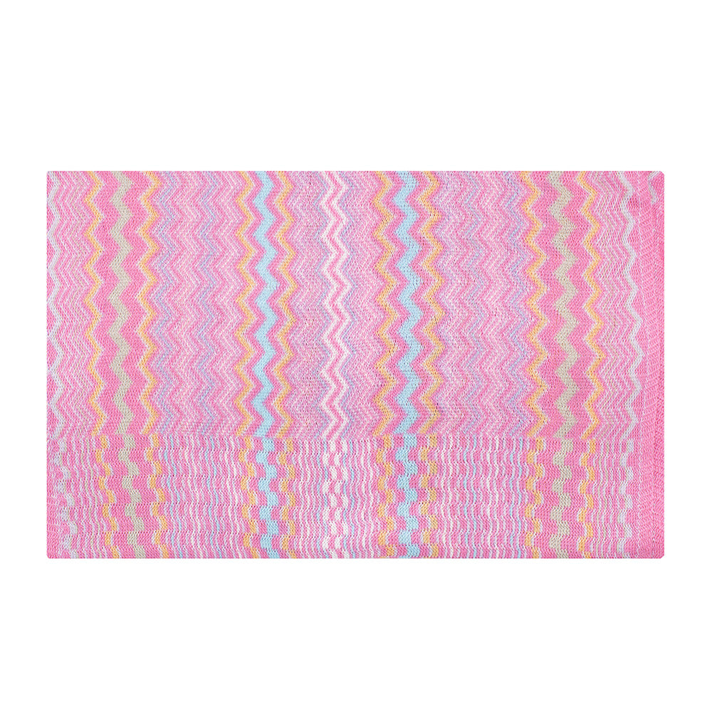 Missoni Women's Cotton Zig-Zag Checkered Scarf Shawl Sarong Wrap Light Pink Blue