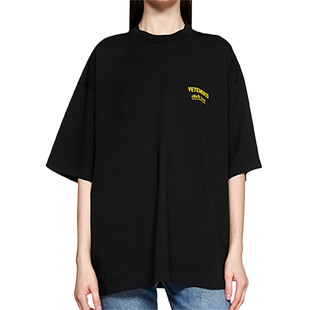 Vetements Women's 'Click Here' Logo Oversized Cotton T-Shirt in Black